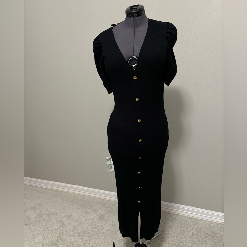 NWT Express black puff sleeve, midi, body con dress